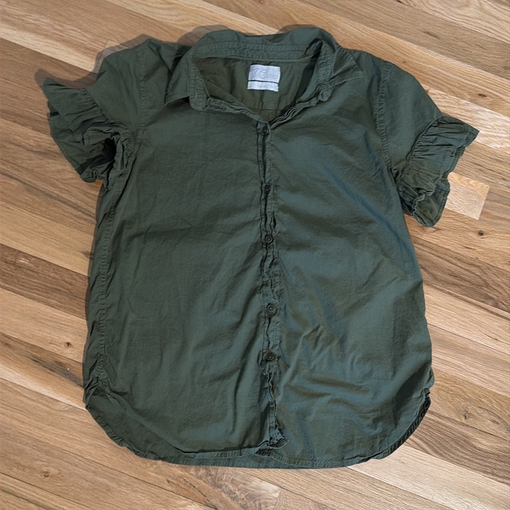 J. Crew Olive Green Ruffle Sleeve Blouse - Picture 2 of 5